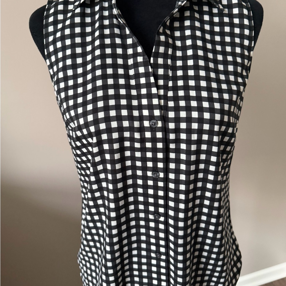 Ann Taylor Black and White Gingham Button-Down Shirt